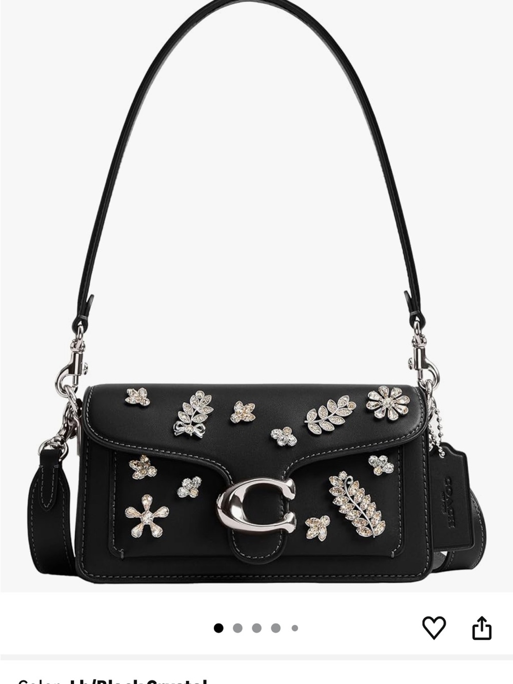Black Embellished Shoulder Bag with Crystal Accents